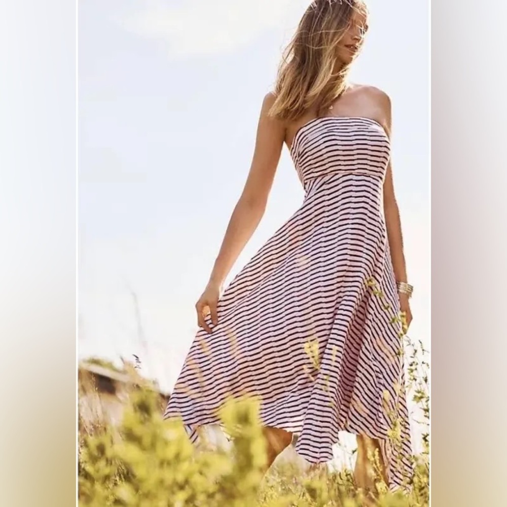 Anthropologie Maeve Caleta Striped Strapless handkerchief hem dress - Picture 1 of 9